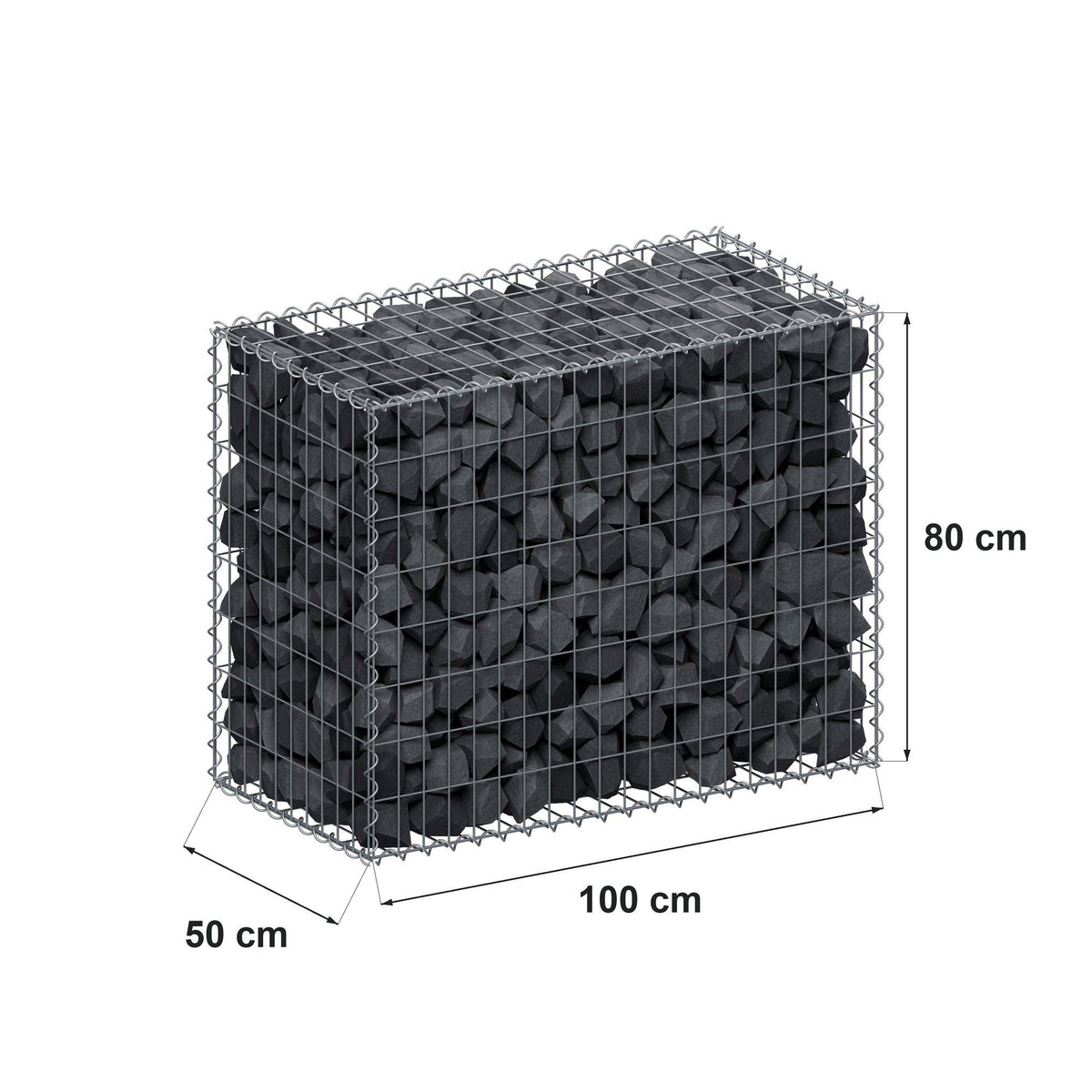 Gabion 100 cm x 80 cm x 50 cm (L x H x D), maskestørrelse 5 cm x 10 cm, spiral