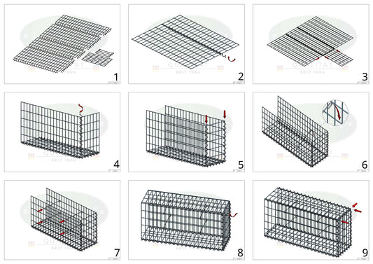 Aangegroeide schanskorf type 2 100 cm x 40 cm x 20 cm (L x H x D), maaswijdte 5 cm x 10 cm, spiraal