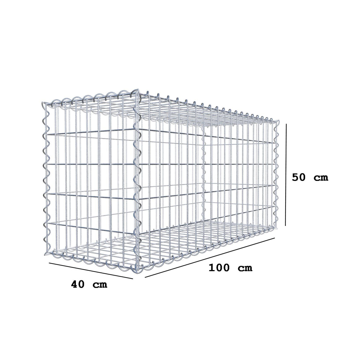 Gabbione 100 cm x 50 cm x 40 cm (L x H x P), maglia 5 cm x 10 cm, spirale
