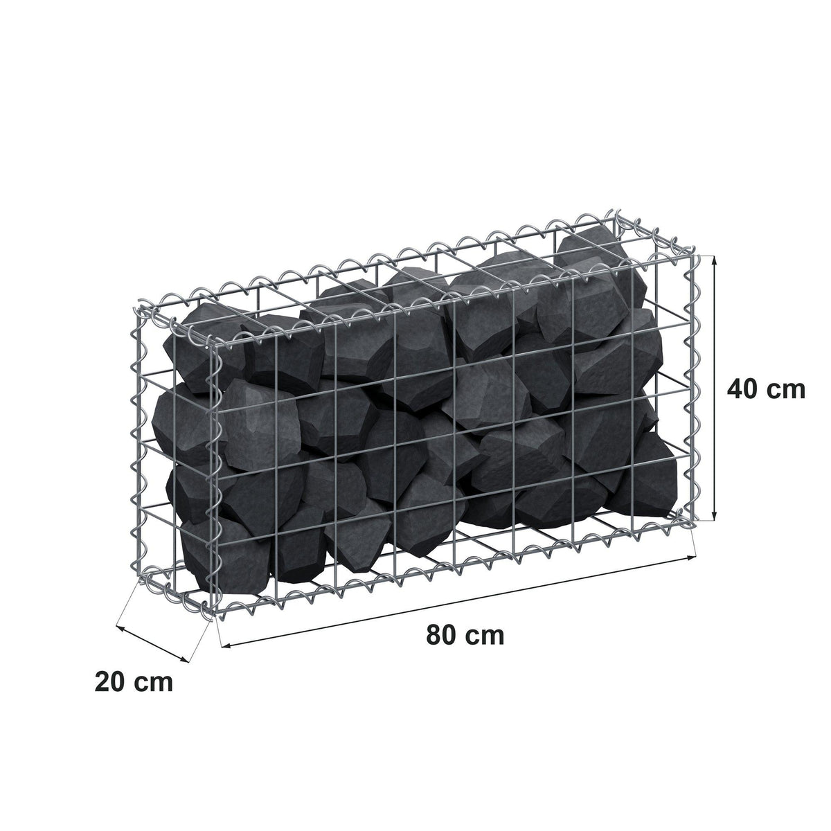 Gabion 80 cm x 40 cm x 20 cm (L x H x D), maskstorlek 10 cm x 10 cm, spiral
