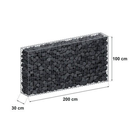 Gabbione 200 cm x 100 cm x 30 cm (L x H x P), maglia 5 cm x 10 cm, spirale