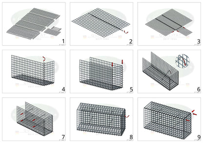 Opvokset gabion type 2 100 cm x 40 cm x 20 cm (L x H x D), maskestørrelse 5 cm x 5 cm, spiral