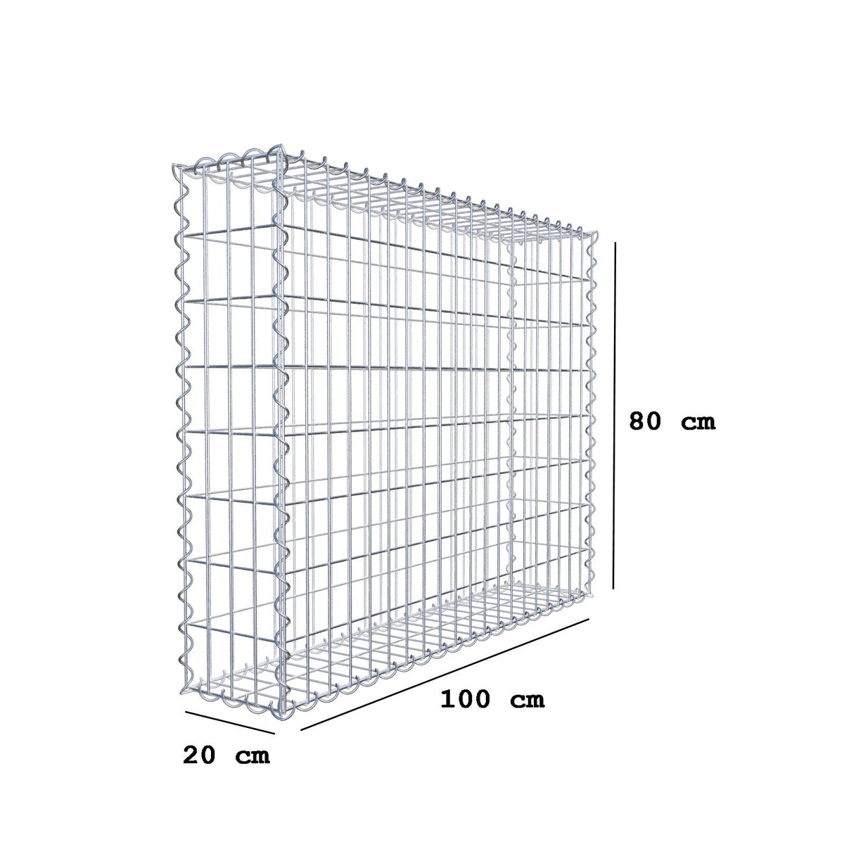 Gabion 100 cm x 80 cm x 20 cm (L x H x P), mailles 5 cm x 10 cm, spirale