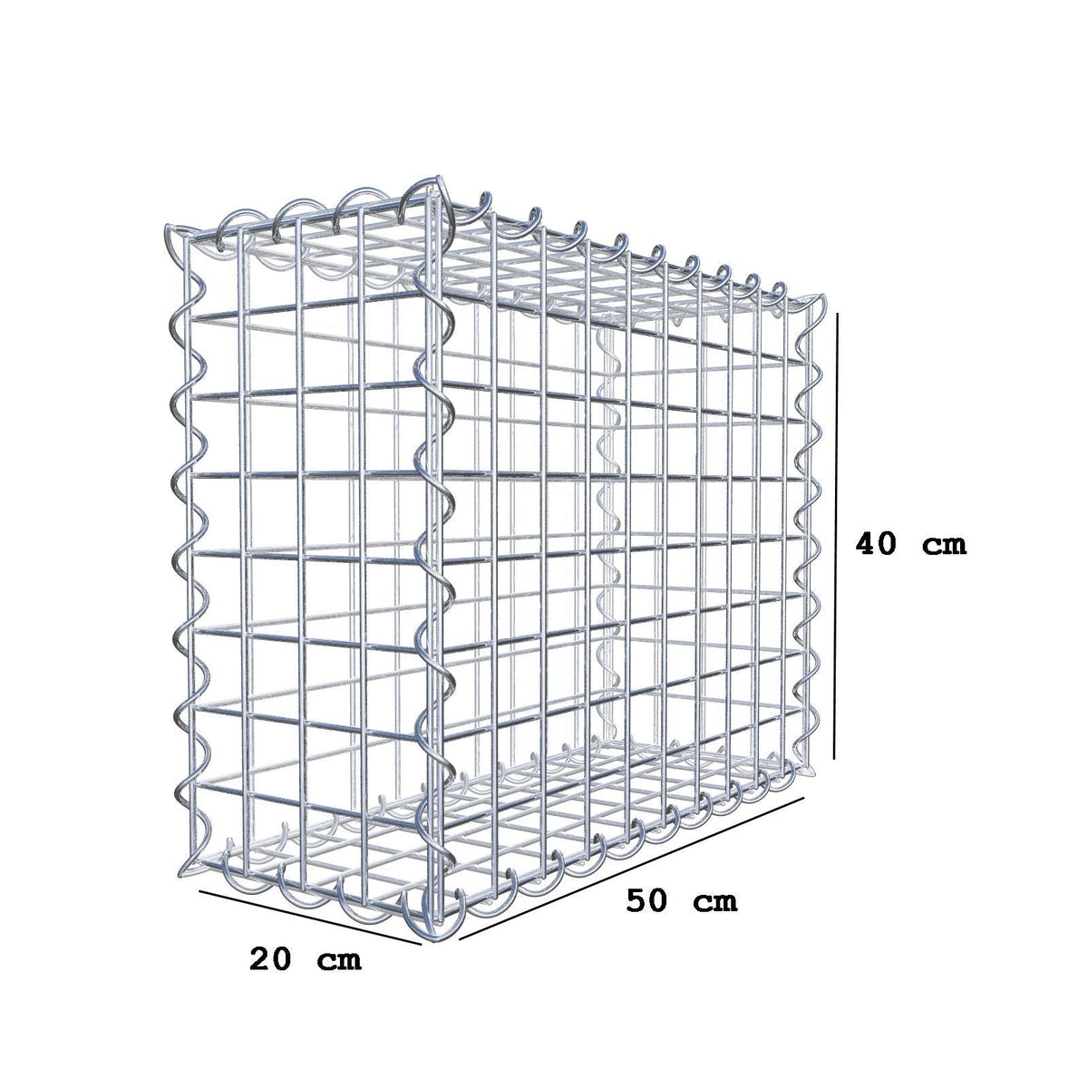 Gabione 50 cm x 40 cm x 20 cm (L x H x T), Maschenweite 5 cm x 5 cm, Spirale