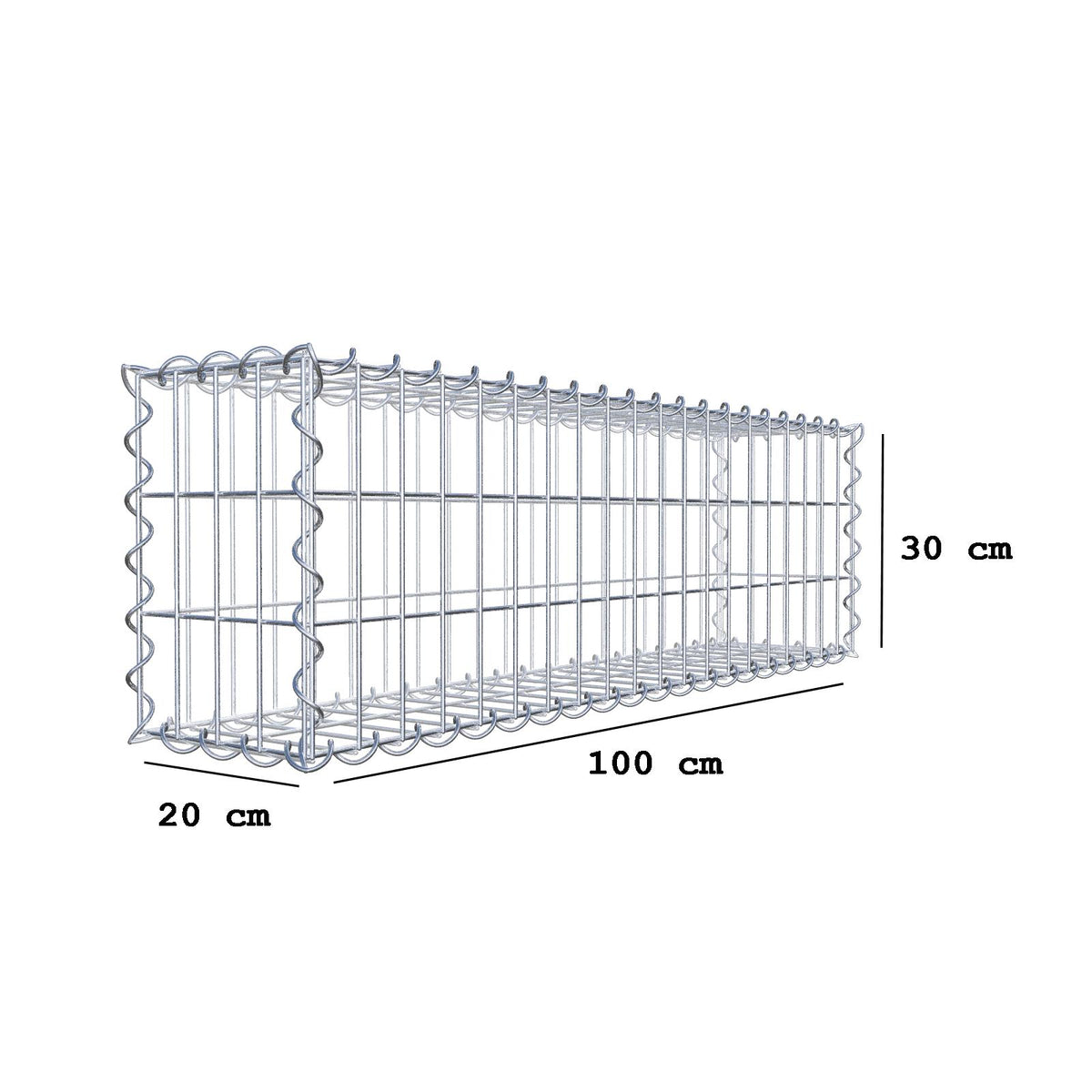 Gabion 100 cm x 30 cm x 20 cm (L x H x P), mailles 5 cm x 10 cm, spirale