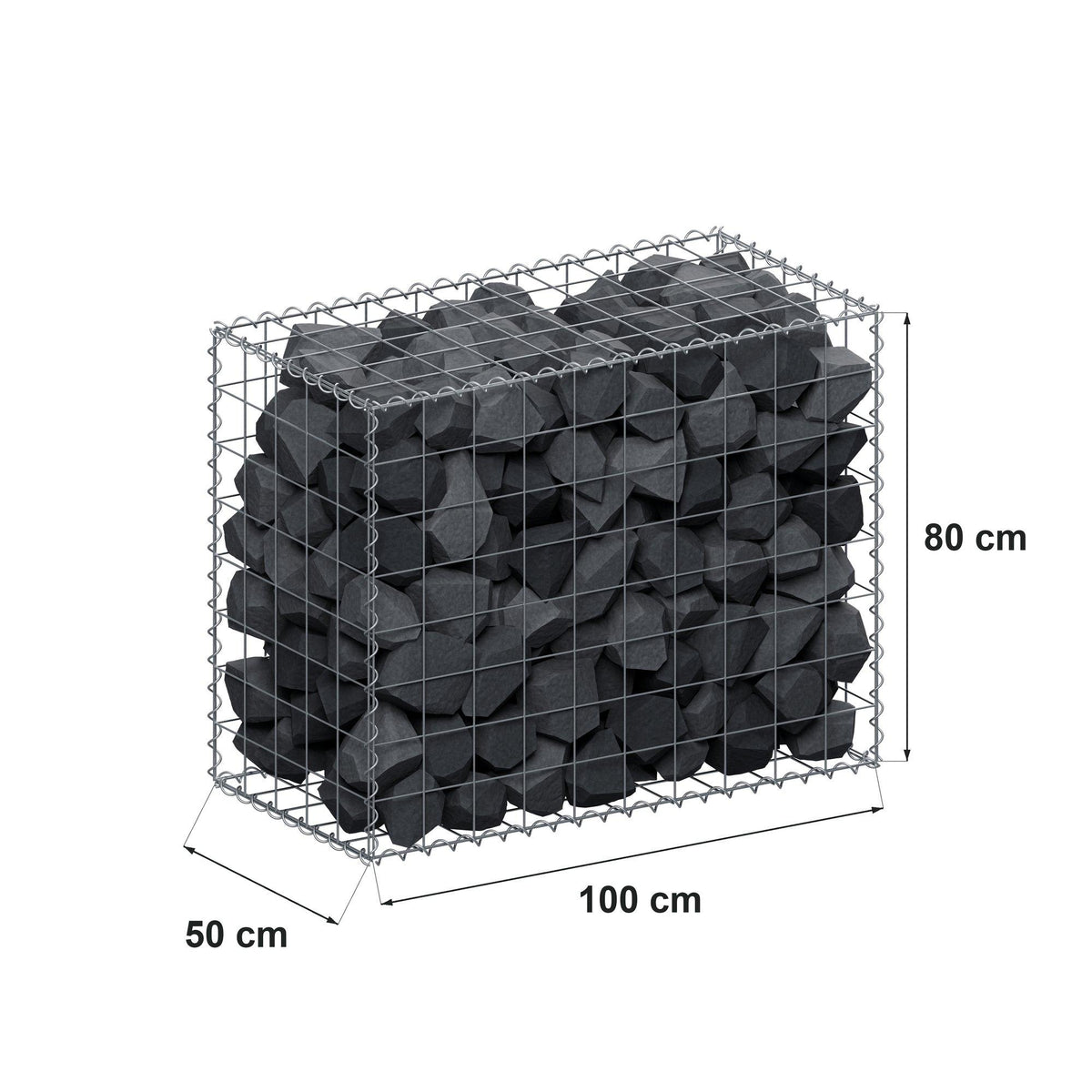 Gabion 100 cm x 80 cm x 50 cm (L x H x D), maskstorlek 10 cm x 10 cm, spiral