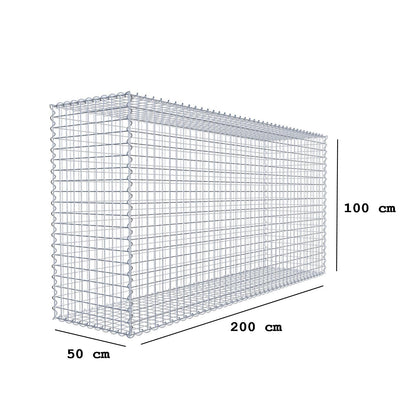 Gabion 200 cm x 100 cm x 50 cm (L x H x D), maskestørrelse 5 cm x 5 cm, spiral