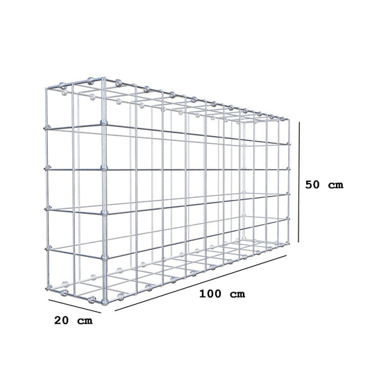 Gabion 100 cm x 50 cm x 20 cm (L x H x D), maskestørrelse 10 x 10 cm, spiralring
