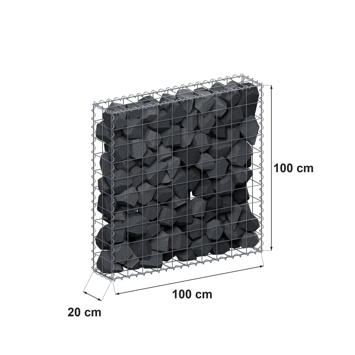Gabione 100 cm x 100 cm x 20 cm (L x H x T), Maschenweite 10 cm x 10 cm, Spirale
