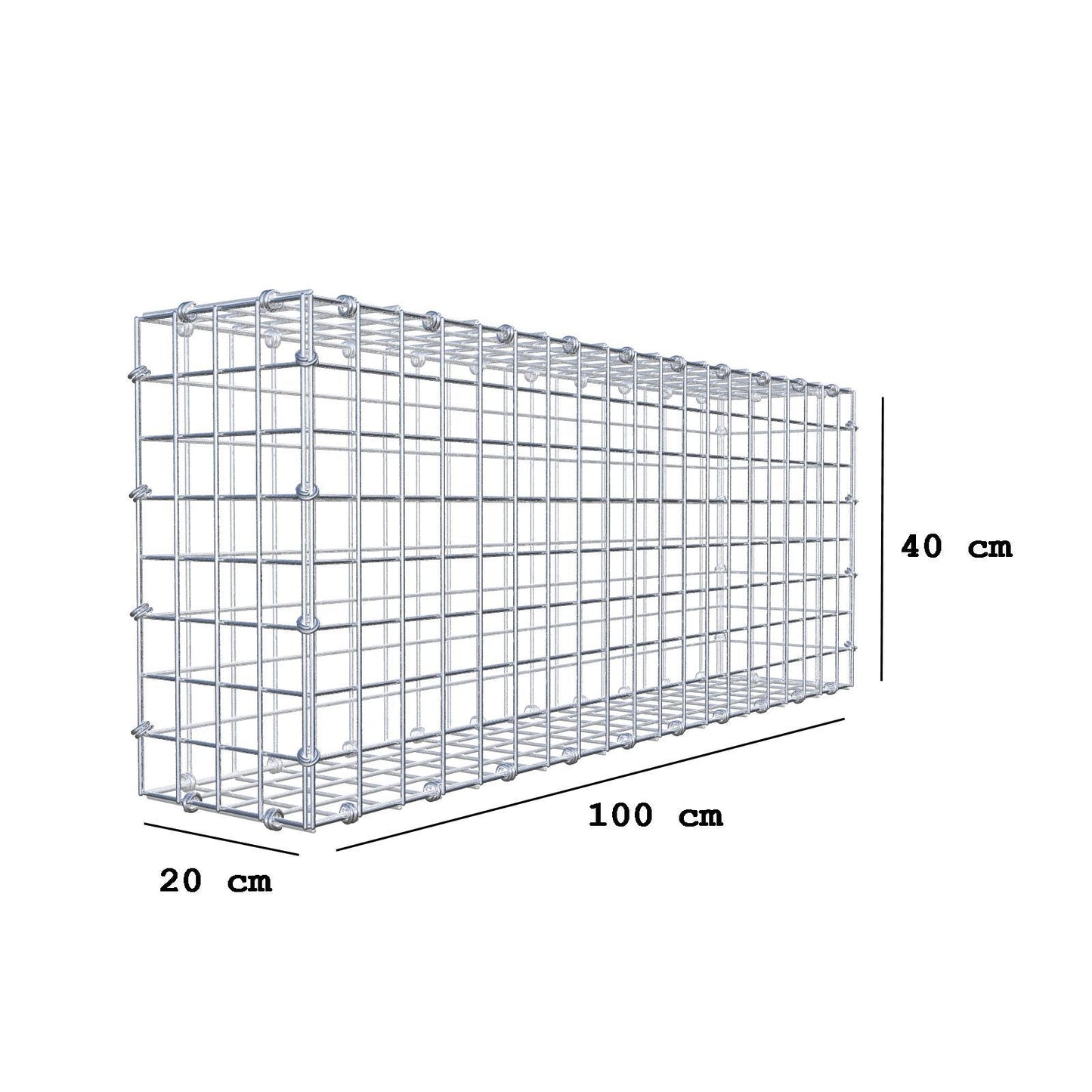 Gabione 100 cm x 40 cm x 20 cm (L x H x T), Maschenweite 5 x 5 cm, Spiralring