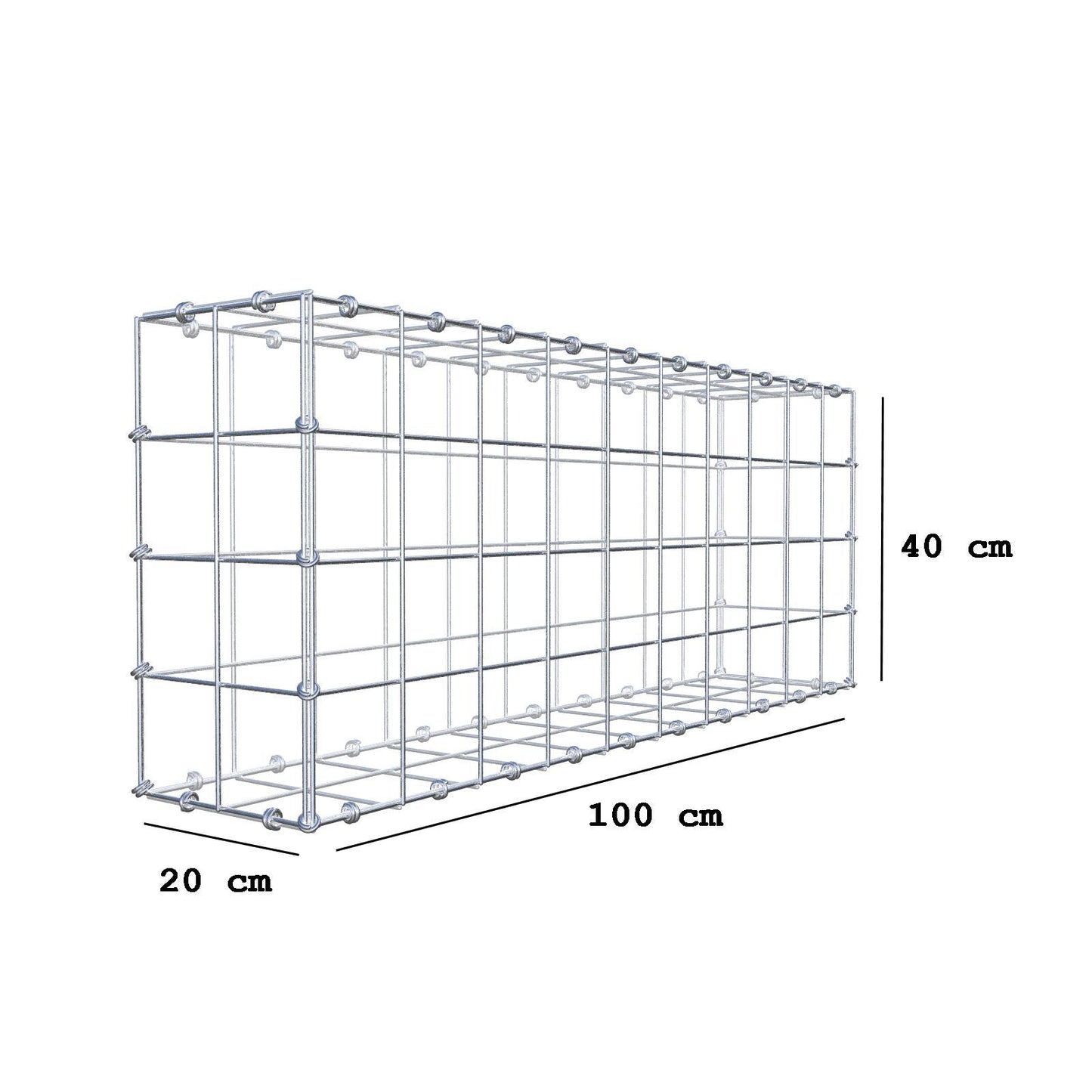 Gabbione 100 cm x 40 cm x 20 cm (L x H x P), maglia 10 x 10 cm, anello a spirale