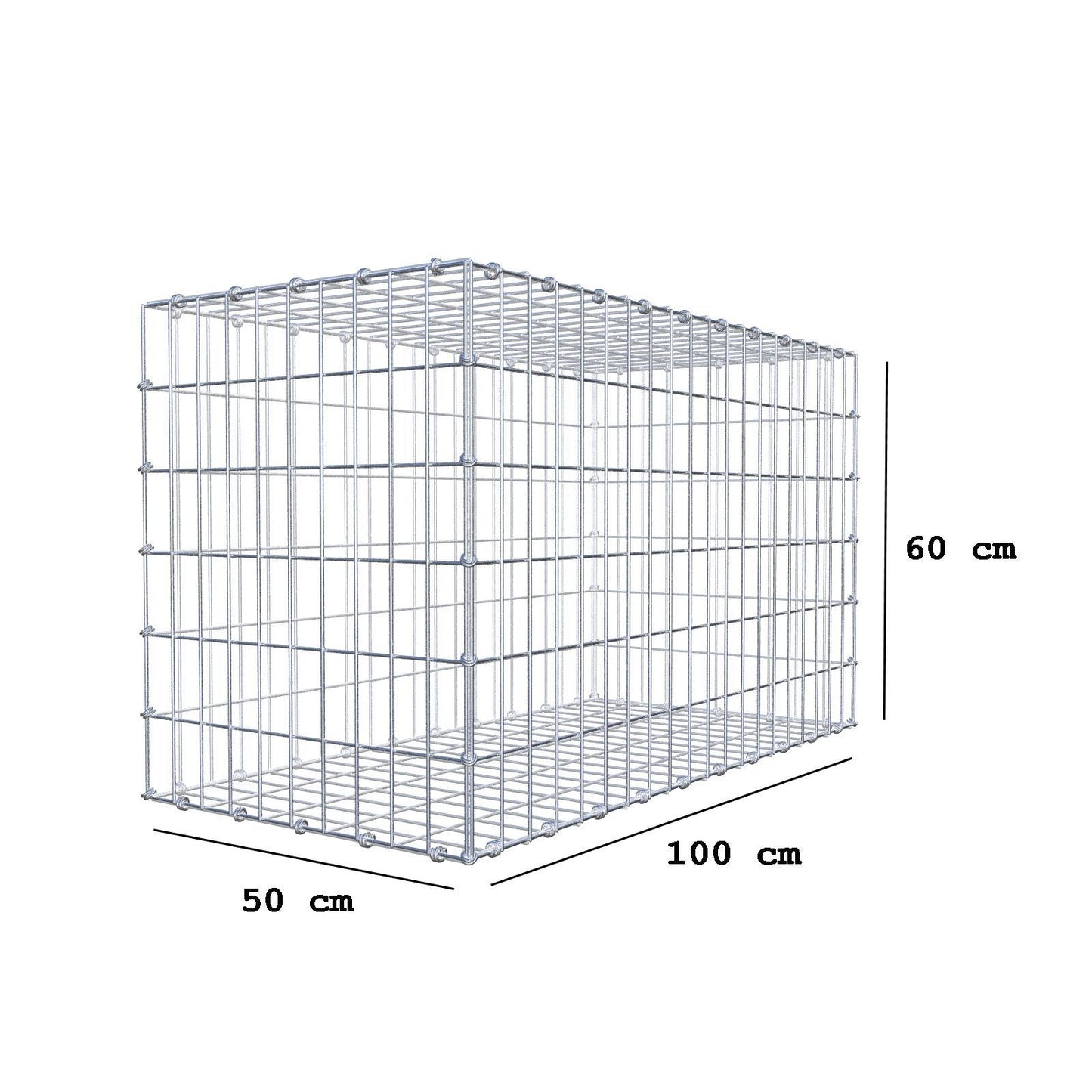 Gabione 100 cm x 60 cm x 50 cm (L x H x T), Maschenweite 5 x 10 cm, Spiralring