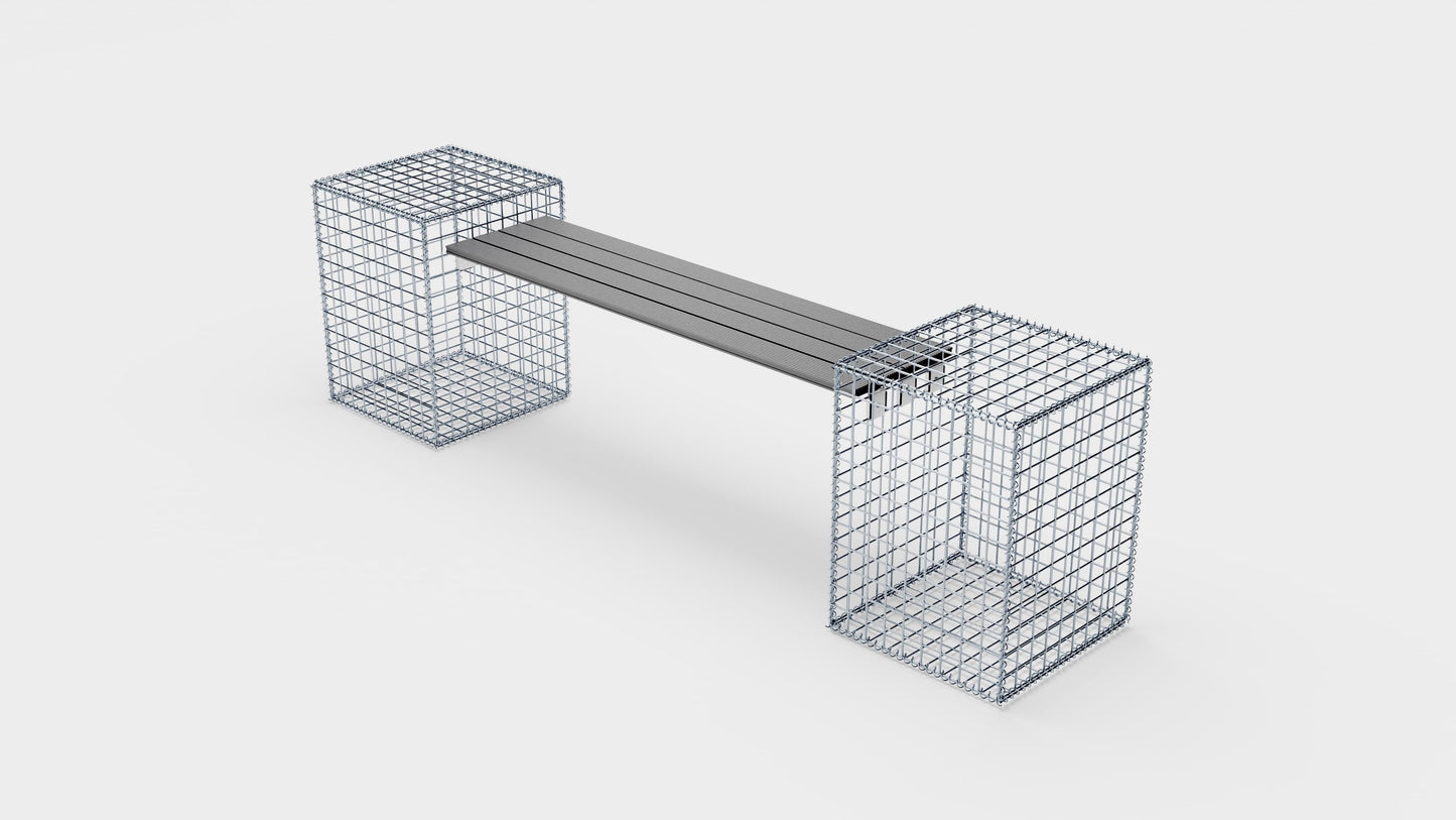 Banc en gabion avec 2 gabions en spirale, 205 cm de longueur x 60 cm de hauteur x 40 cm de profondeur, galvanisé, MW 5 x 5 cm, avec revêtement recyclé en anthracite
