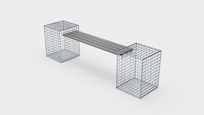 Banc en gabion avec 2 gabions en spirale, 205 cm de longueur x 60 cm de hauteur x 40 cm de profondeur, galvanisé, MW 5 x 5 cm, avec revêtement recyclé en anthracite