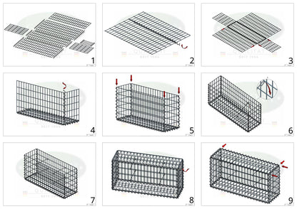 Økonomisæt 3x Gabion 100 cm x 50 cm x 30 cm (L x H x D), maskestørrelse 5 cm x 10 cm, spiral