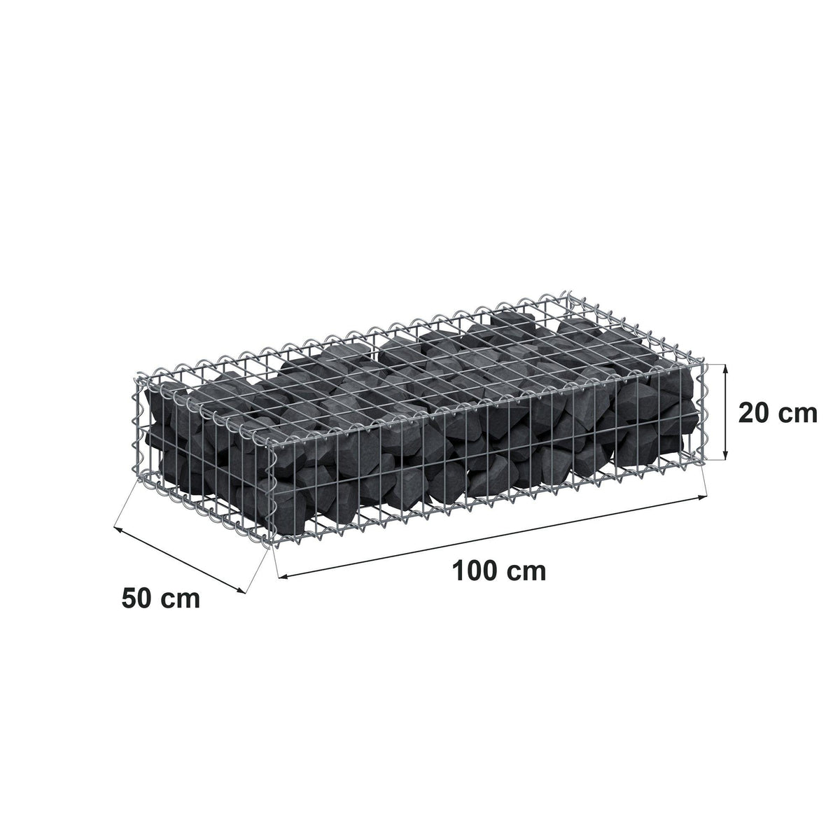 Gabbione 100 cm x 20 cm x 50 cm (L x H x P), maglia 5 cm x 10 cm, spirale