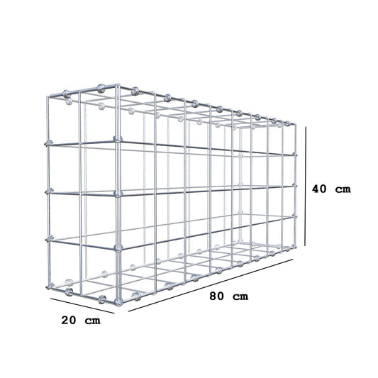 Gabion 80 cm x 40 cm x 20 cm (L x H x D), maskestørrelse 10 x 10 cm, spiralring