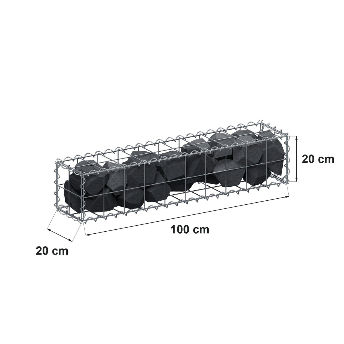 Gabion 100 cm x 20 cm x 20 cm (L x H x P), mailles 10 cm x 10 cm, spirale