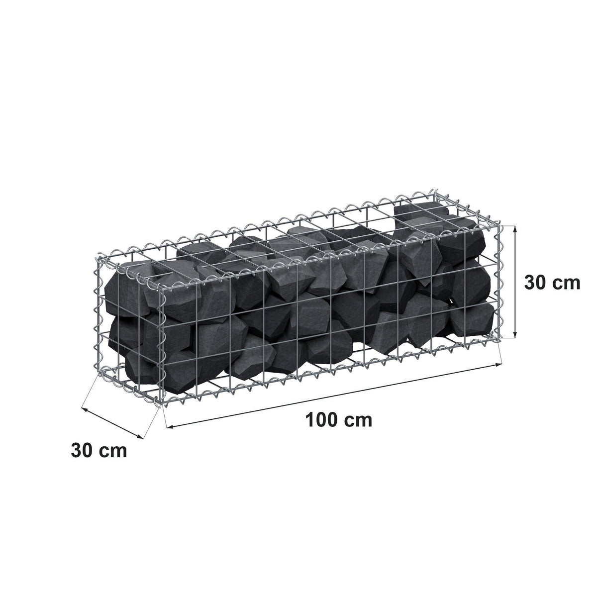 Gabione 100 cm x 30 cm x 30 cm (L x H x T), Maschenweite 10 cm x 10 cm, Spirale