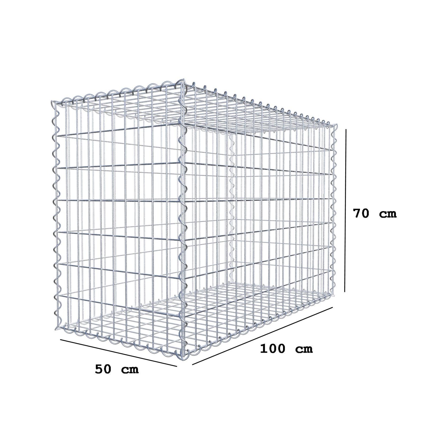 Gabbione 100 cm x 70 cm x 50 cm (L x H x P), maglia 5 cm x 10 cm, spirale