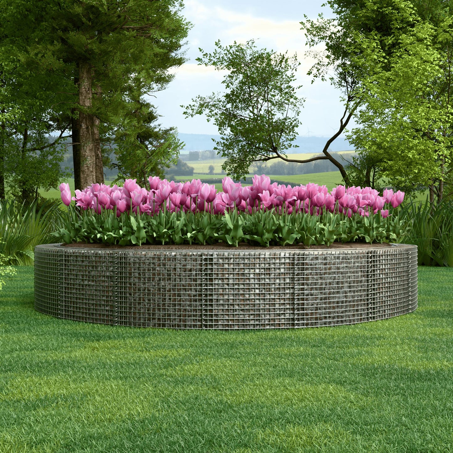 Lecho elevado redondo, diámetro exterior 502 cm, altura 50 cm, malla 5 x 5 cm, espesor de pared 15 cm