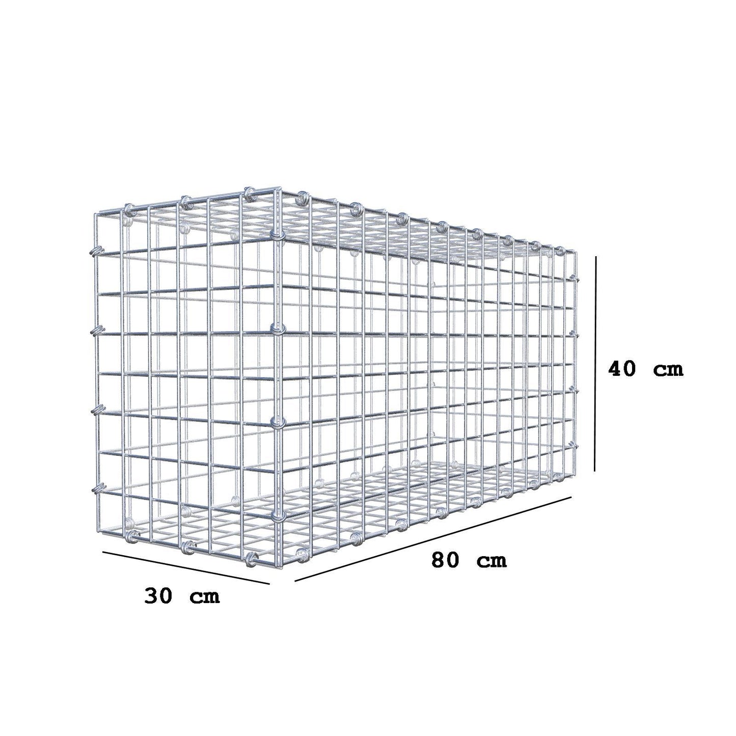 Gabione 80 cm x 40 cm x 30 cm (L x H x T), Maschenweite 5 x 5 cm, Spiralring