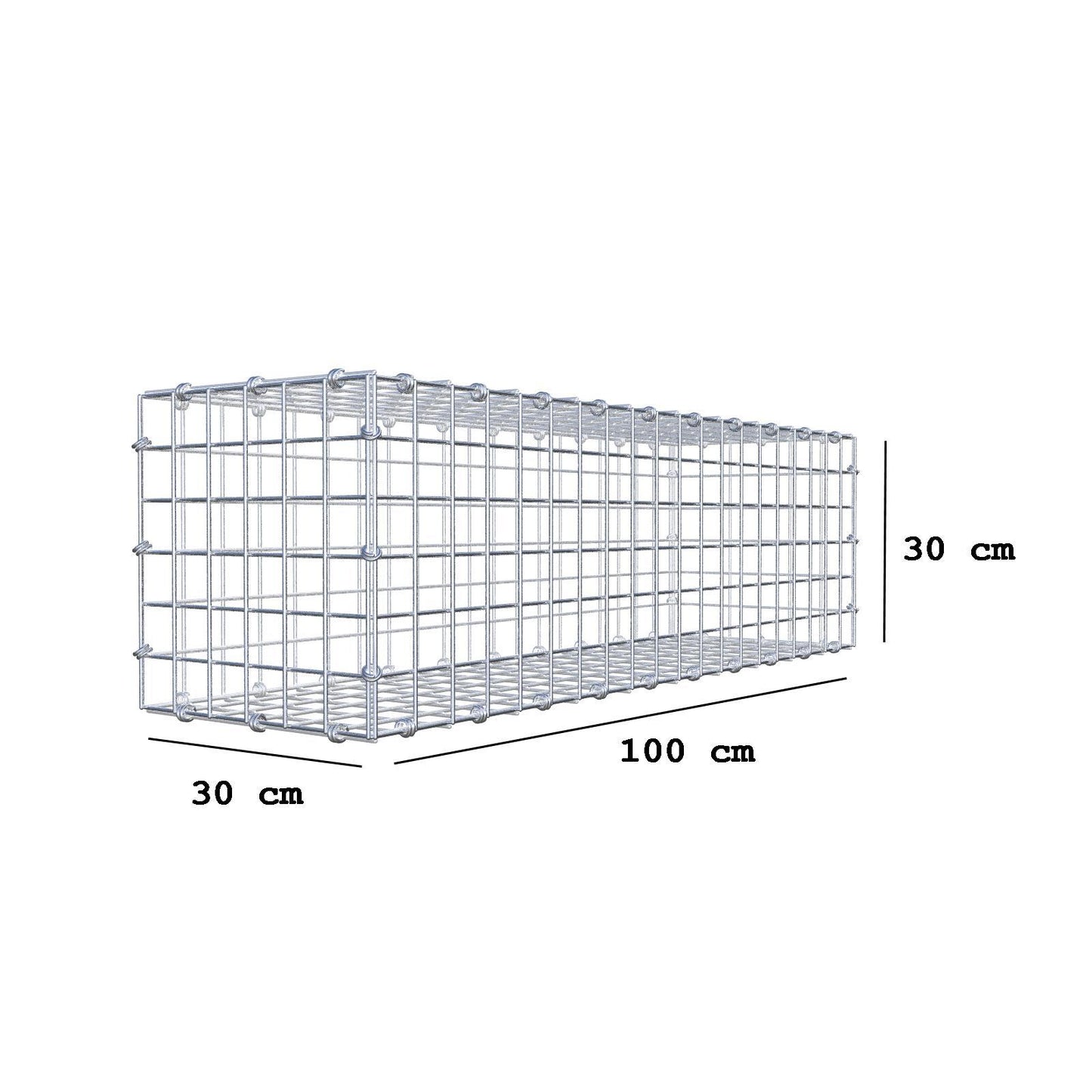 Gabion 100 cm x 30 cm x 30 cm (L x H x D), maskstorlek 5 x 5 cm, spiralring