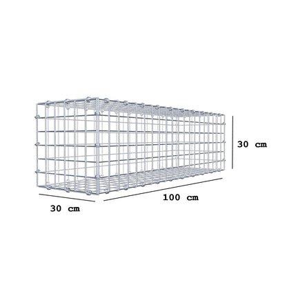 Gabion 100 cm x 30 cm x 30 cm (L x H x D), maskstorlek 5 x 5 cm, spiralring
