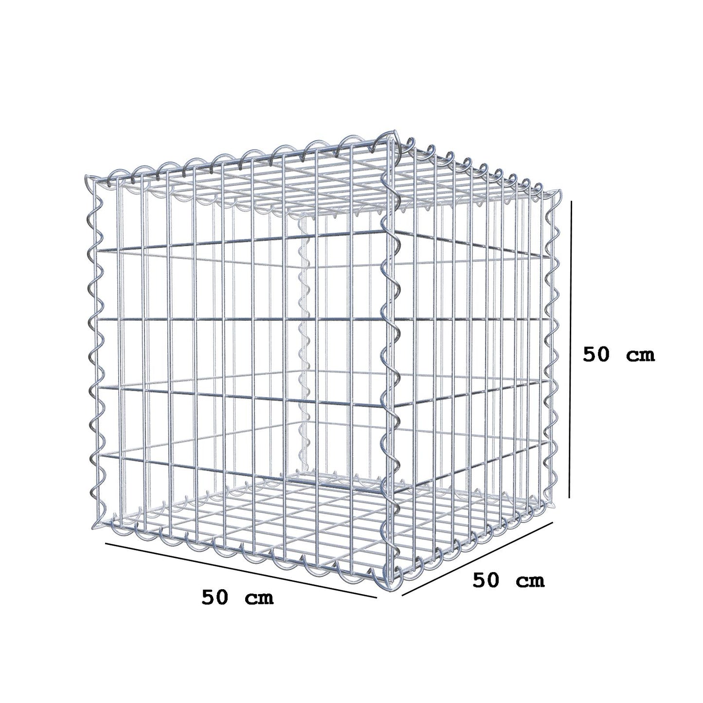 Gabione 50 cm x 50 cm x 50 cm (L x H x T), Maschenweite 5 cm x 10 cm, Spirale