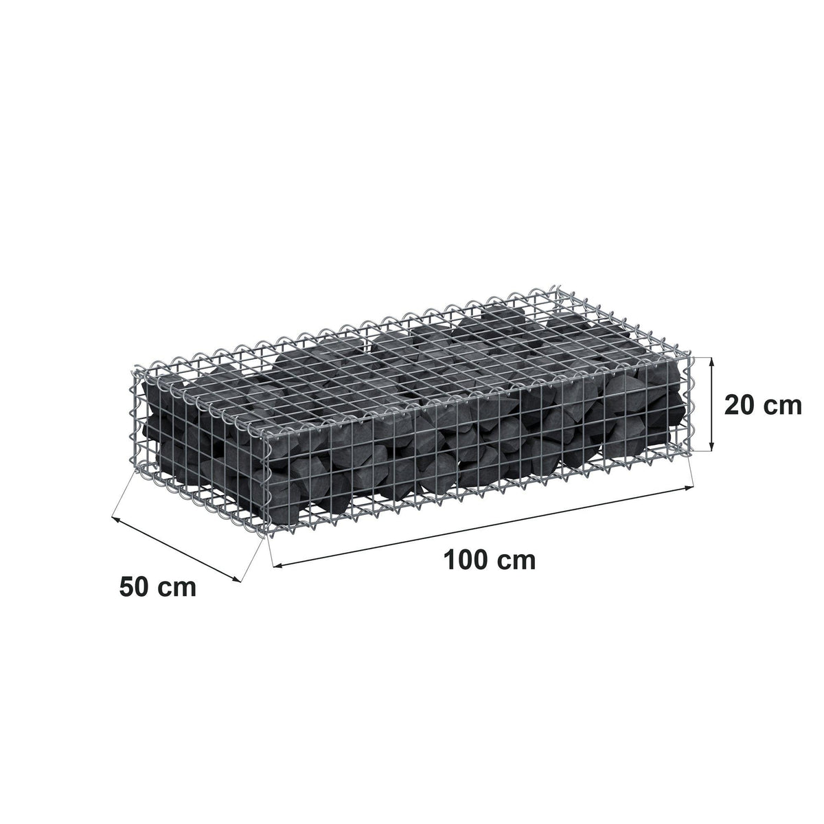 Gabion 100 cm x 20 cm x 50 cm (L x H x P), mailles 5 cm x 5 cm, spirale