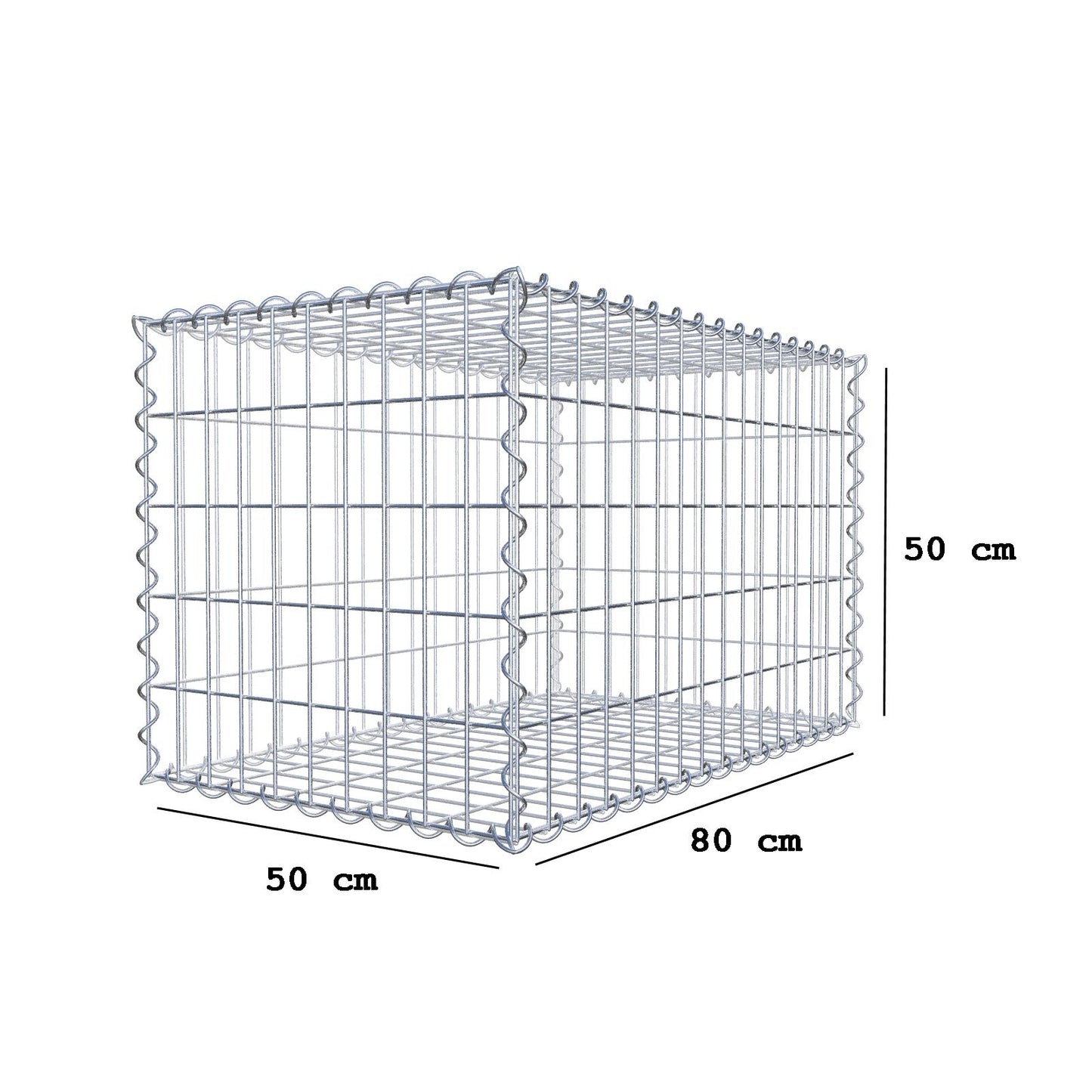 Gabion 80 cm x 50 cm x 50 cm (L x H x D), maskstorlek 5 cm x 10 cm, spiral