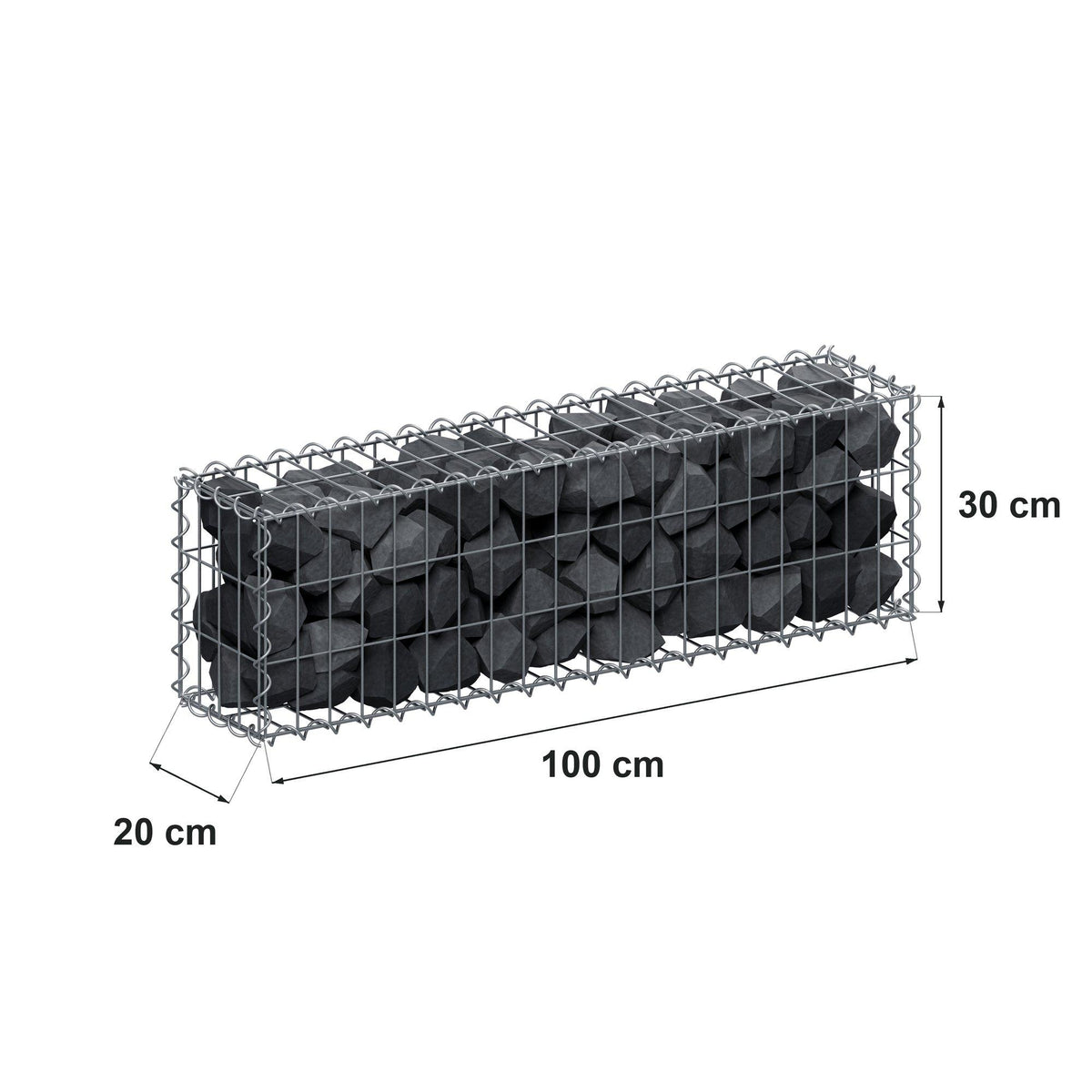 Gabion 100 cm x 30 cm x 20 cm (L x H x P), mailles 5 cm x 10 cm, spirale