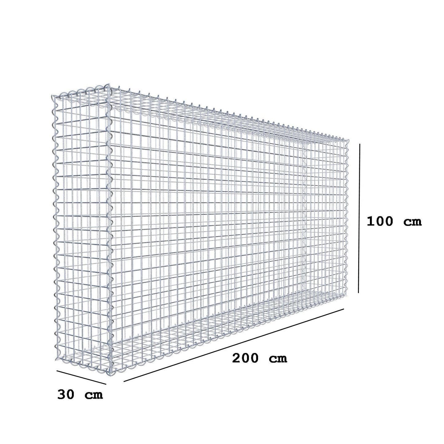 Gabione 200 cm x 100 cm x 30 cm (L x H x T), Maschenweite 5 cm x 5 cm, Spirale