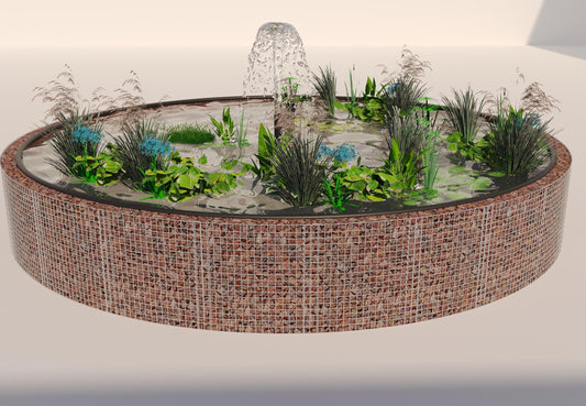 Gabion-dam, rund, ydre diameter 292 cm, højde 80 cm, maskestørrelse 5 x 5 cm, vægtykkelse 15 cm