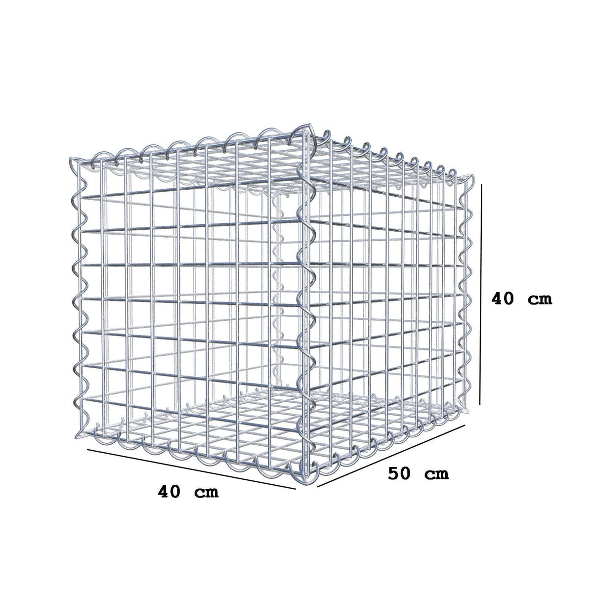 Schanskorf 50 cm x 40 cm x 40 cm (L x H x D), maaswijdte 5 cm x 5 cm, spiraalvormig