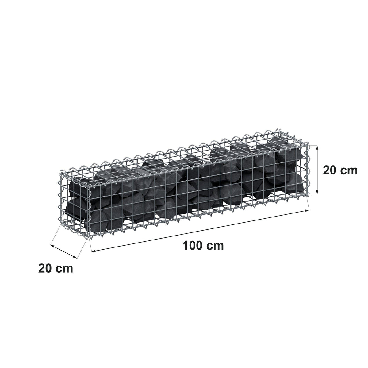 Gabion 100 cm x 20 cm x 20 cm (L x H x P), mailles 5 cm x 5 cm, spirale