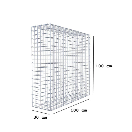 Gabion 100 cm x 100 cm x 30 cm (L x H x D), maskestørrelse 5 x 5 cm, spiralring