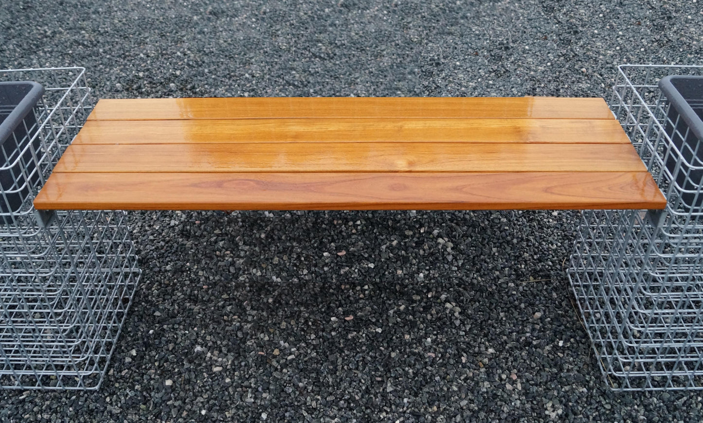 Schanskorfbank met 3 bloemzuilen - teak, 205 cm lang x 60 cm hoog x 37 cm diep, thermisch verzinkt, MW 5 x 5 cm
