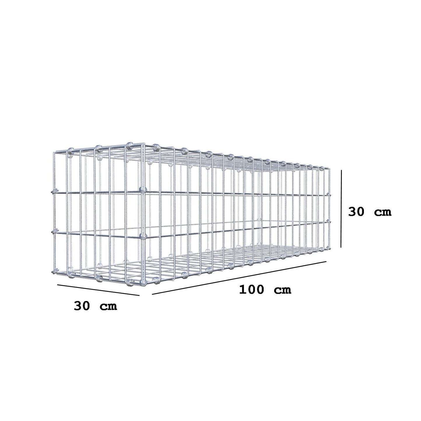 Gabion 100 cm x 30 cm x 30 cm (L x H x D), maskestørrelse 5 x 10 cm, spiralring
