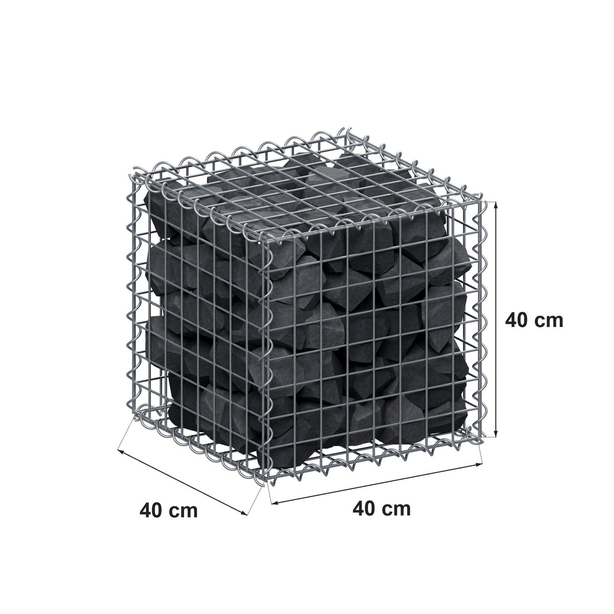 Gabion 40 cm x 40 cm x 40 cm (L x H x P), mailles 5 cm x 5 cm, spirale