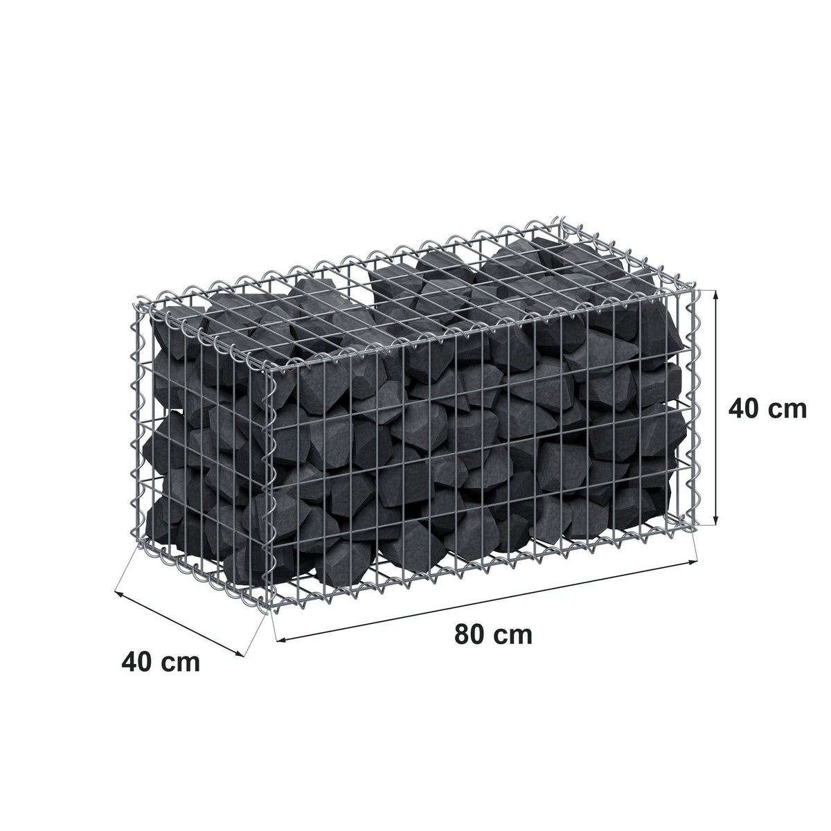 Gabion 80 cm x 40 cm x 40 cm (L x H x D), maskestørrelse 5 cm x 10 cm, spiral