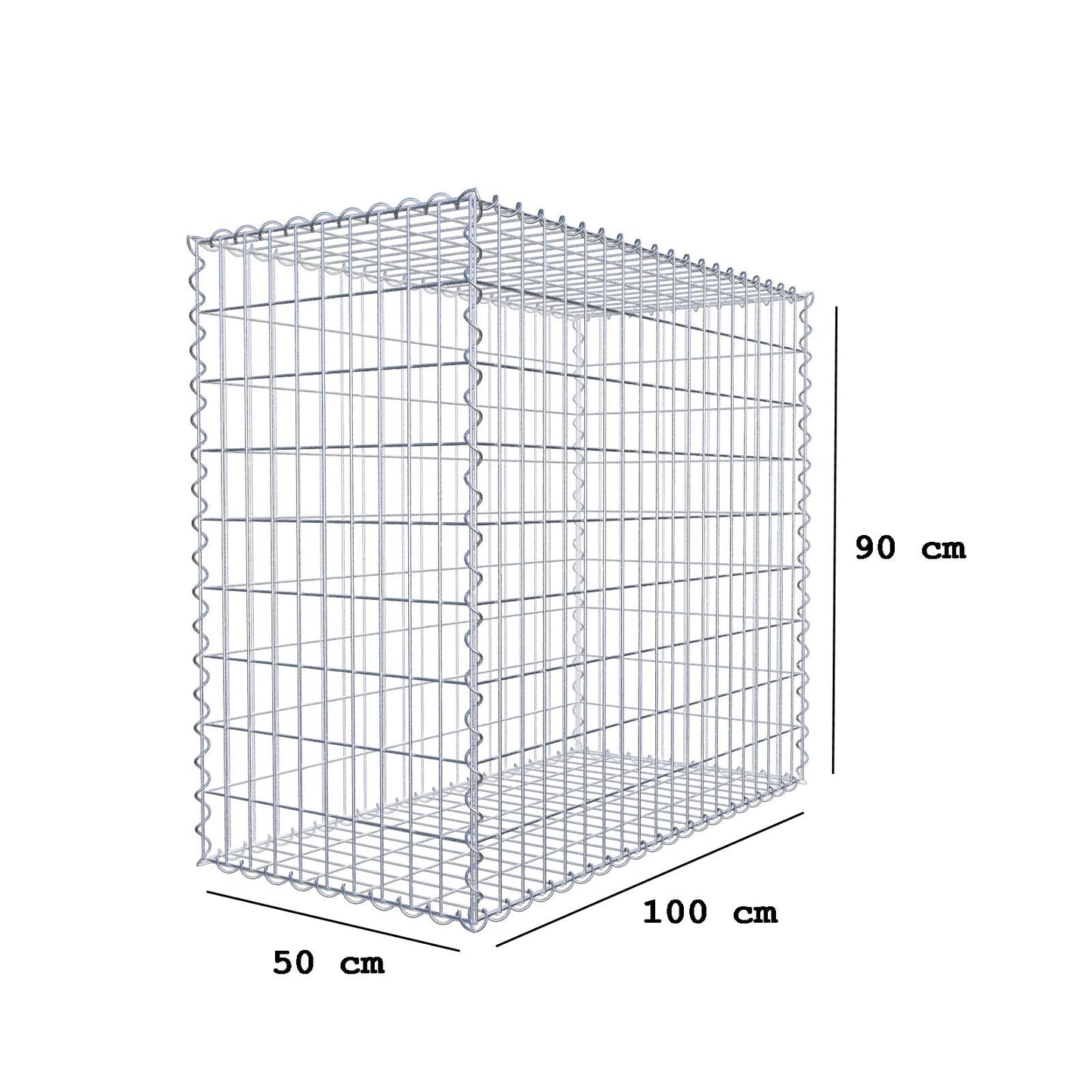 Gabione 100 cm x 90 cm x 50 cm (L x H x T), Maschenweite 5 cm x 10 cm, Spirale