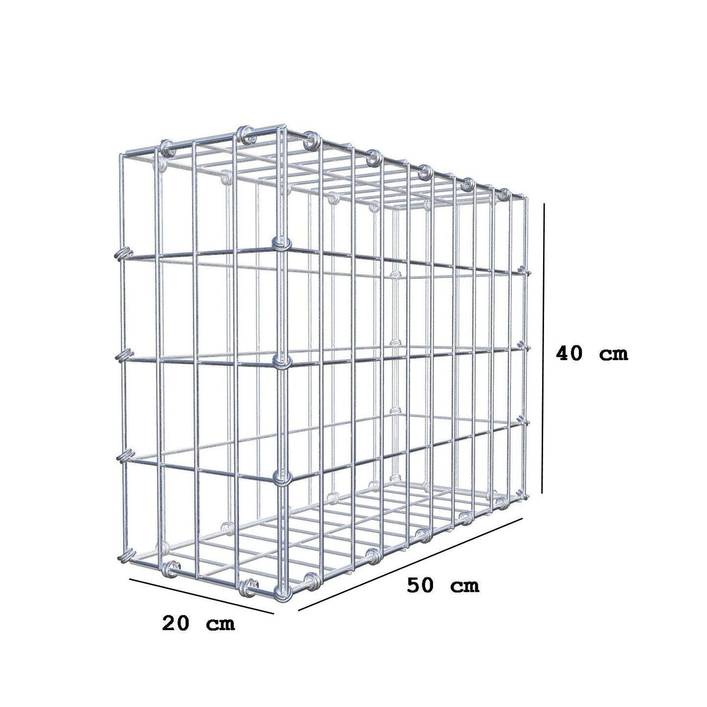 Gabione 50 cm x 40 cm x 20 cm (L x H x T), Maschenweite 5 x 10 cm, Spiralring