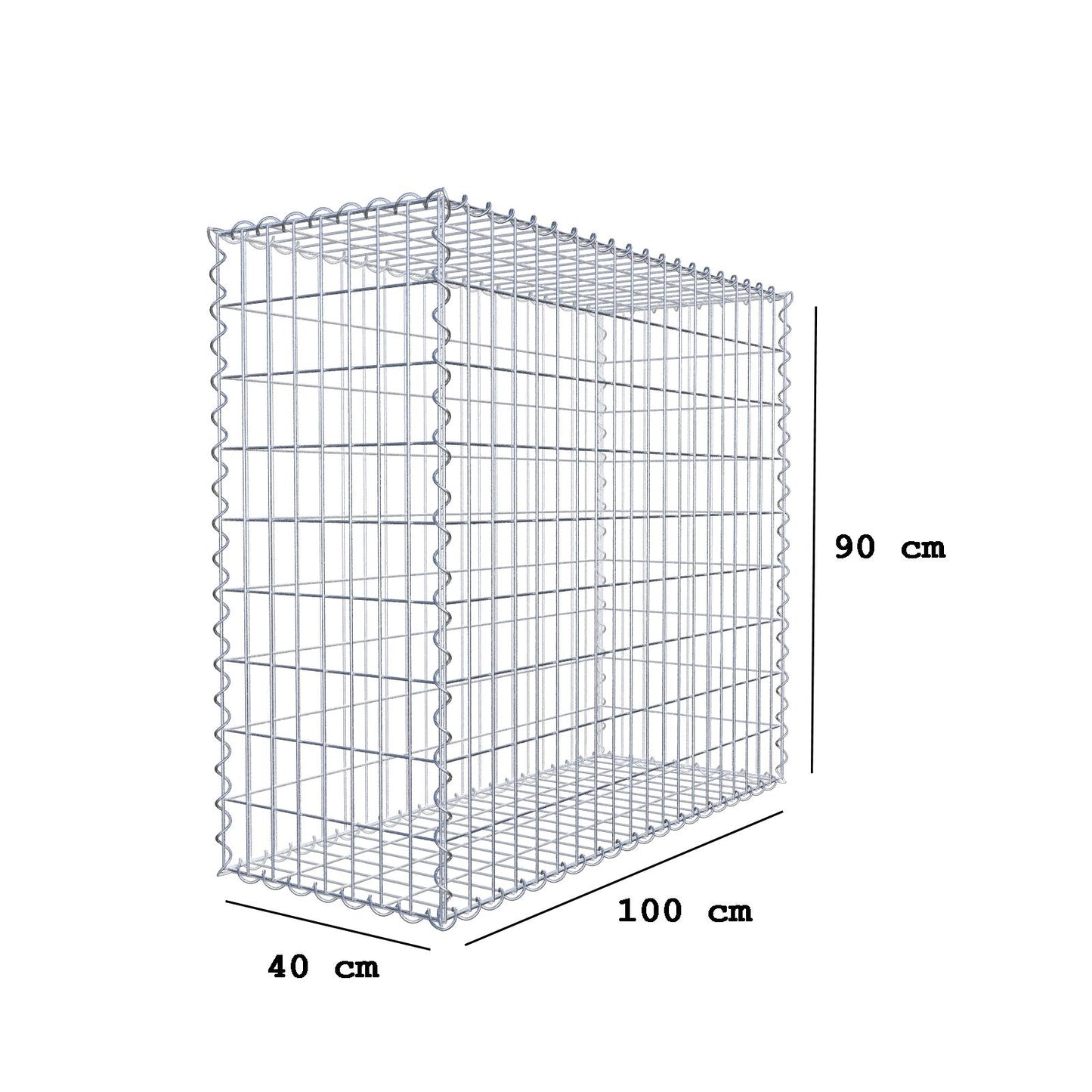 Schanskorf 100 cm x 90 cm x 40 cm (L x H x D), maaswijdte 5 cm x 10 cm, spiraalvormig