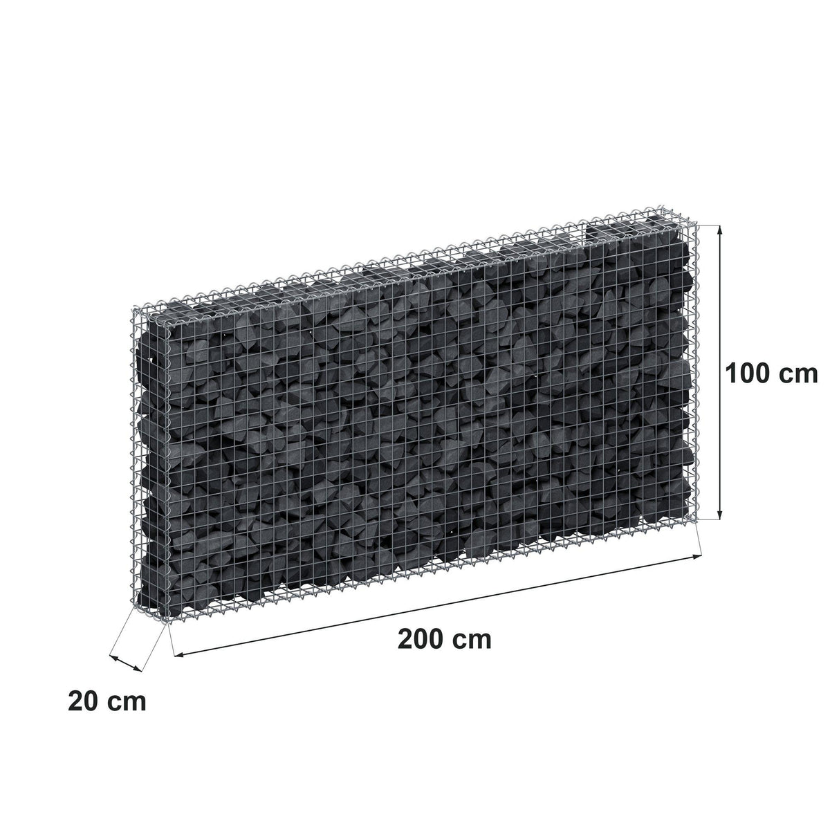Gabion 200 cm x 100 cm x 20 cm (L x H x D), maskestørrelse 5 cm x 5 cm, spiral