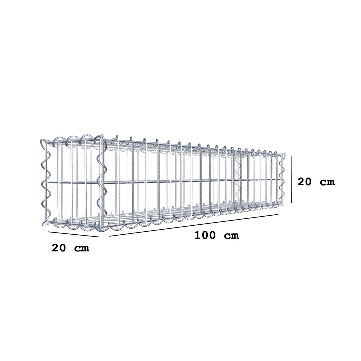 Gabione 100 cm x 20 cm x 20 cm (L x H x T), Maschenweite 5 cm x 10 cm, Spirale