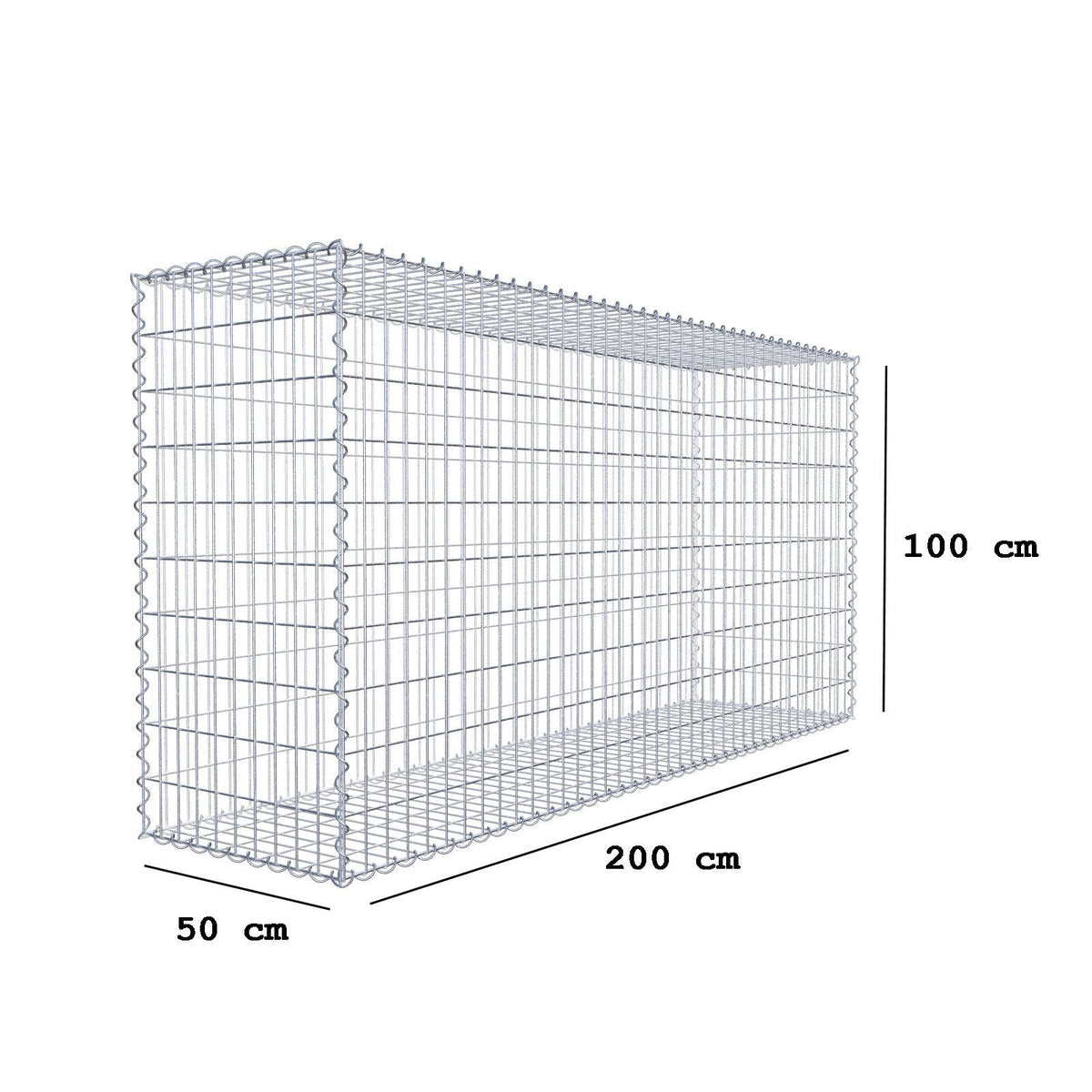 Gabione 200 cm x 100 cm x 50 cm (L x H x T), Maschenweite 5 cm x 10 cm, Spirale