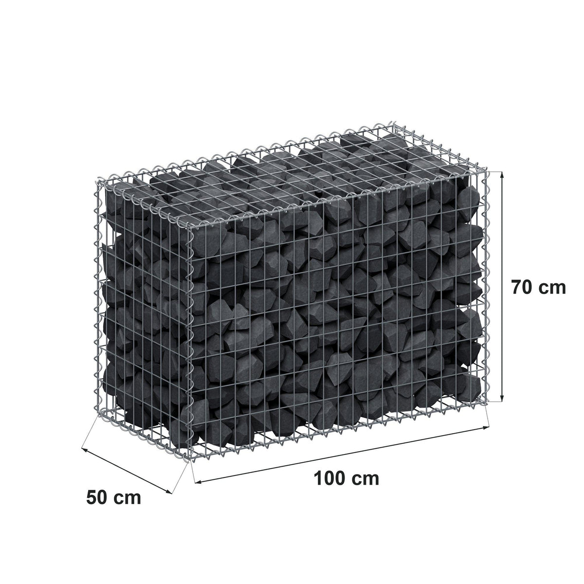 Schanskorf 100 cm x 70 cm x 50 cm (L x H x D), maaswijdte 5 cm x 10 cm, spiraalvormig