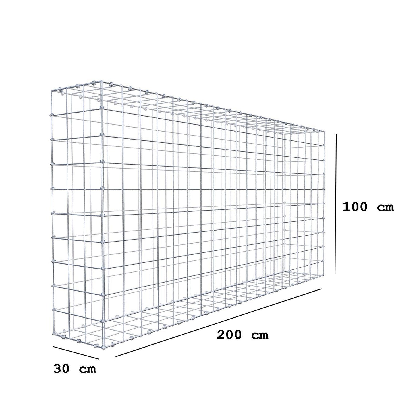 Gabbione 200 cm x 100 cm x 30 cm (L x H x P), maglia 10 x 10 cm, anello a spirale