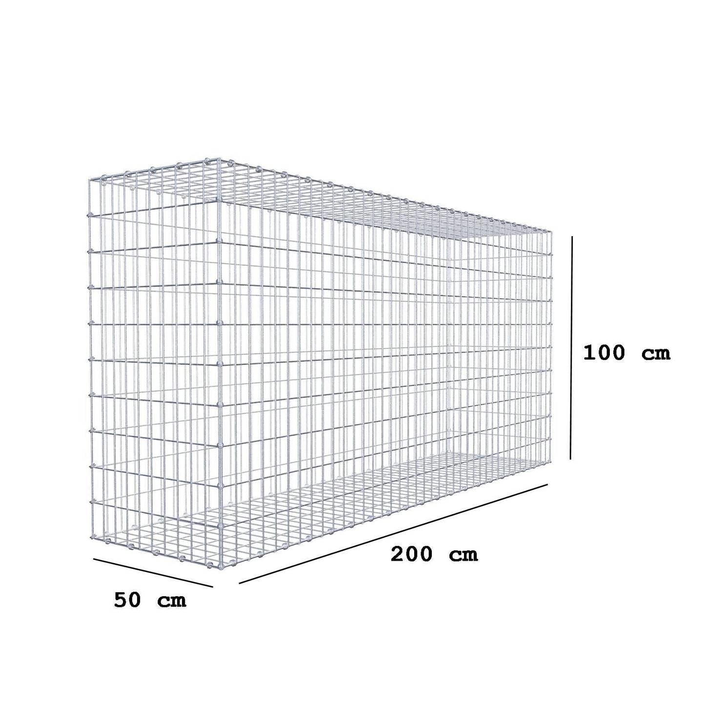 Gabione 200 cm x 100 cm x 50 cm (L x H x T), Maschenweite 5 x 10 cm, Spiralring